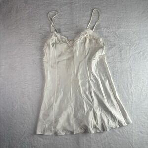 VTG Victoria's Secret Lace Silk‎ Cami Pajamas Top Cream White Stain Women's M